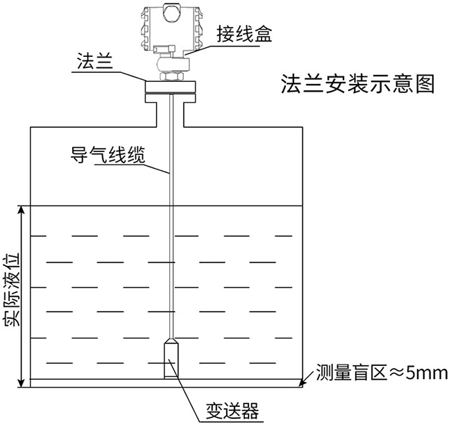 投入式差壓液位計法蘭安裝示意圖